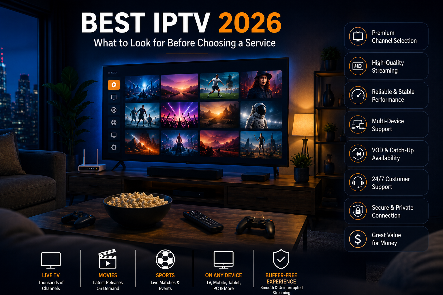 Modern streaming setup used to evaluate the best IPTV 2026 options