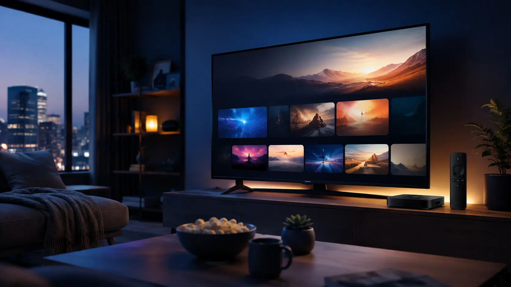 Living room television setup used for comparing IPTV service options in the USA
