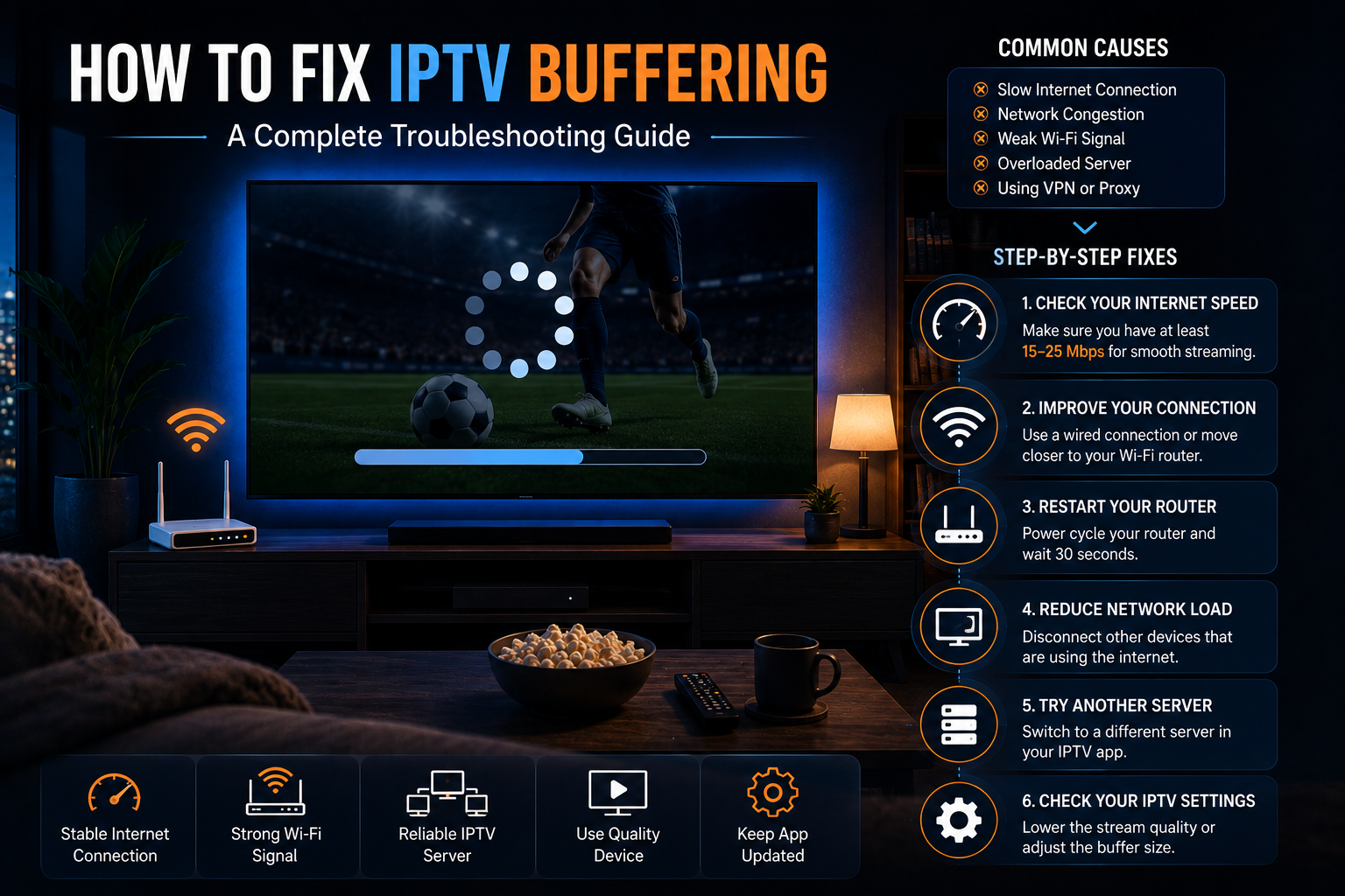 Home streaming setup used to troubleshoot IPTV buffering
