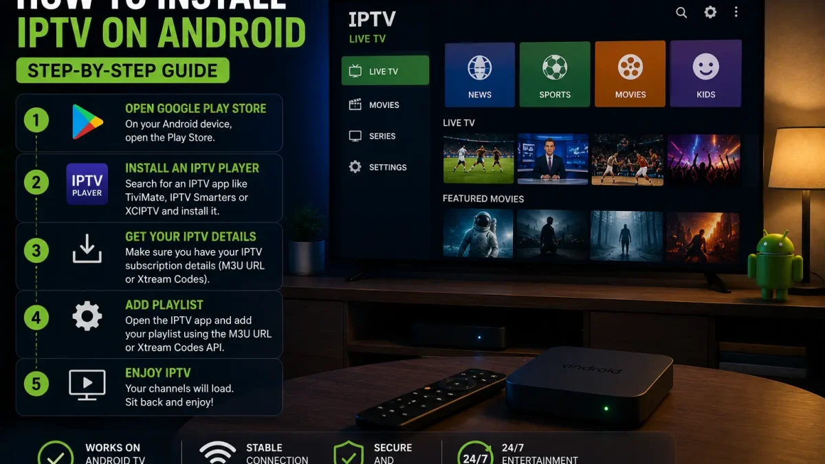 Android smartphone setup used to demonstrate how to install IPTV on Android